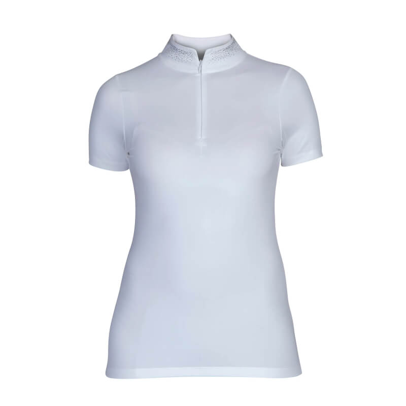 Aubrion Optima GX Show Shirt White features a zippered collar and breathable short sleeves.