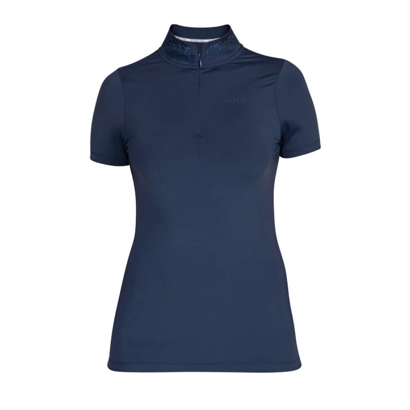 Aubrion Optima GX Show Shirt Navy: short sleeves, quarter-zip, stand-up collar.