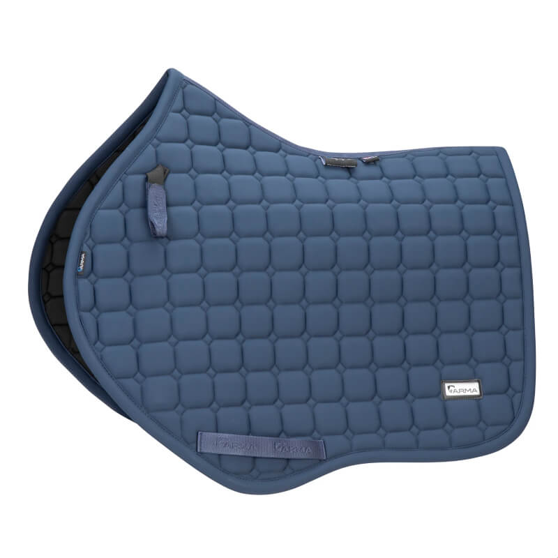 Shires Arma Elegance 1.0 Jump Saddlecloth Navy with hex quilting, straps &amp; metal logo.
