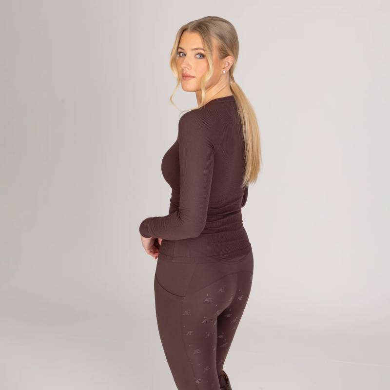 Aubrion Equestrian Ribbed Long Sleeve Top Espresso