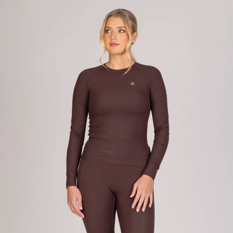 Aubrion Equestrian Ribbed Long Sleeve Top Espresso