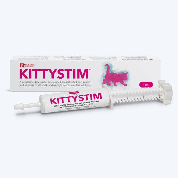 Millpledge KittyStim 15ml, a kitten supplement for weak or underweight kittens, oral syringe.