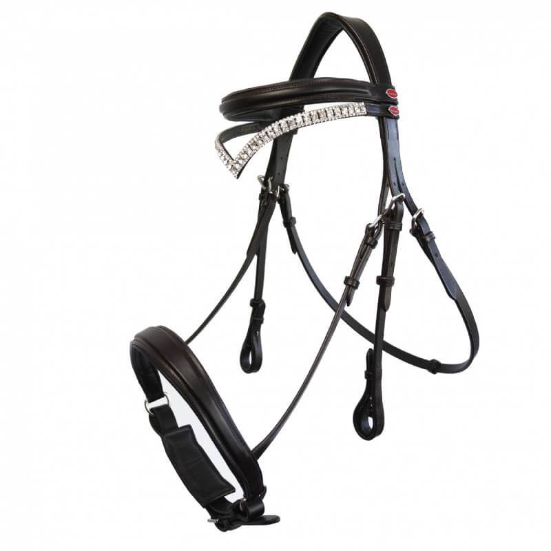 Whitaker John Whitaker Lynton Snaffle Bridle with jeweled browband on white background.
