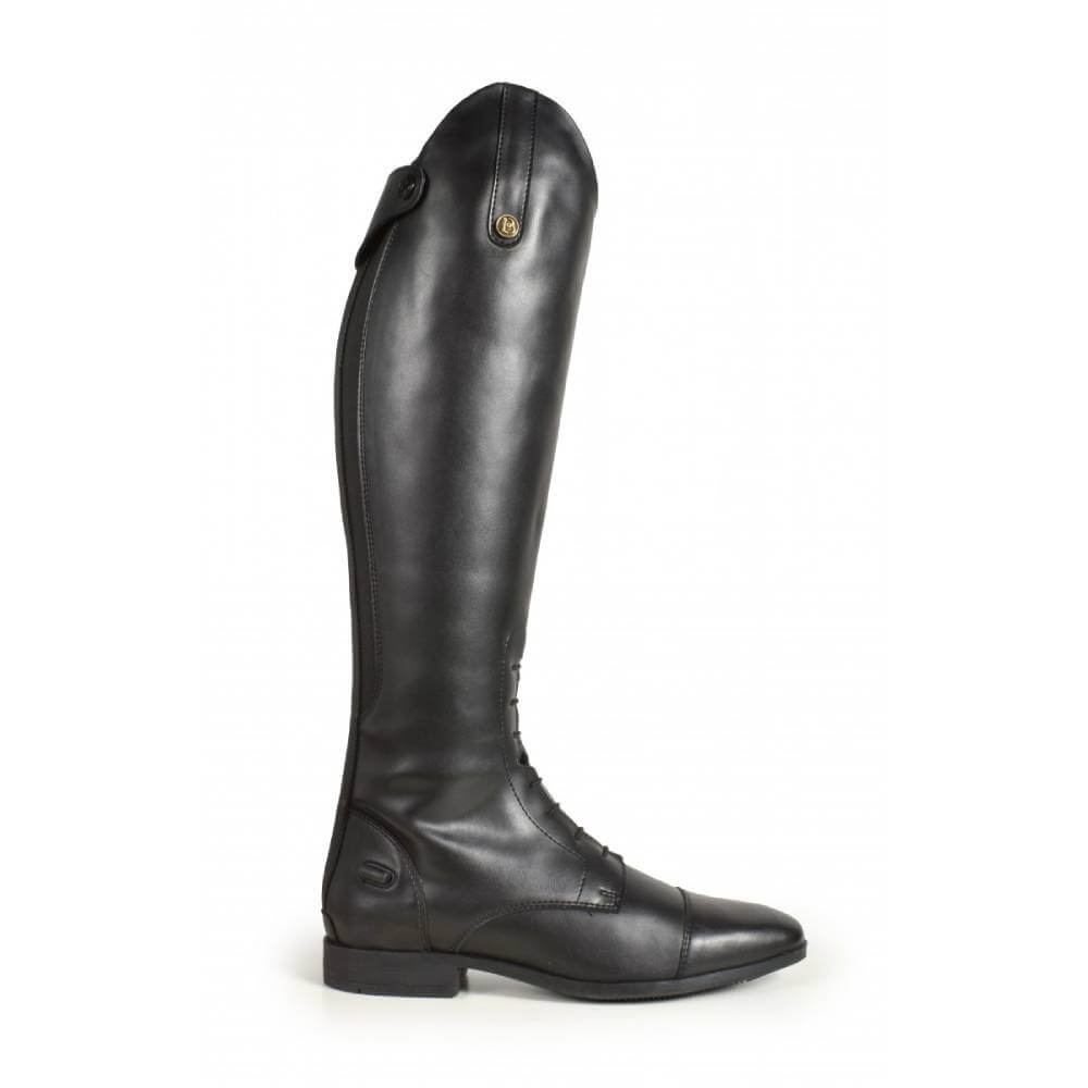 Brogini Albareto Field Boot Adult Wide Black: tall synthetic leather boot with low heel, button.