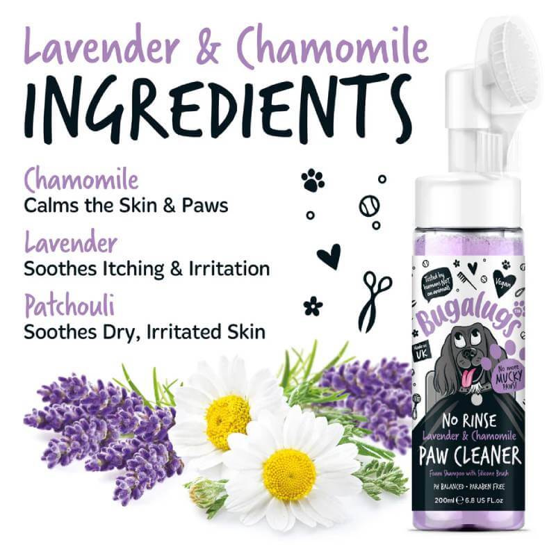 Bugalugs No Rinse Paw Cleaner Lavender &amp; Chamomile for Dogs &amp; Cats 200ml