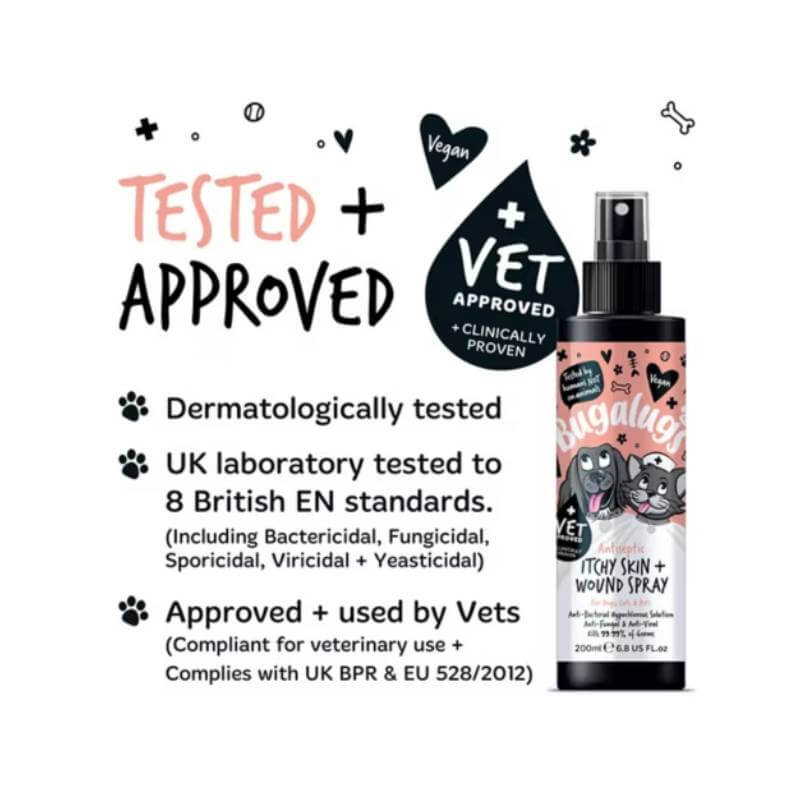 Bugalugs Antiseptic Itchy Skin &amp; Wound Spray for Cats &amp; Dogs 200ml
