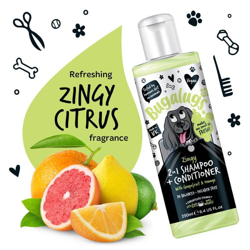 Bugalugs 2in1 Grapefruit &amp; Orange Zingy Dog Shampoo &amp; Conditioner 250ml