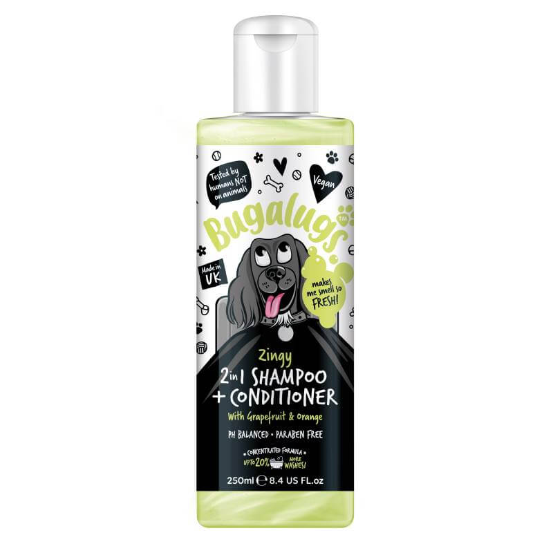 Bugalugs 2in1 Grapefruit &amp; Orange Dog Shampoo &amp; Conditioner 250ml with dog on label.