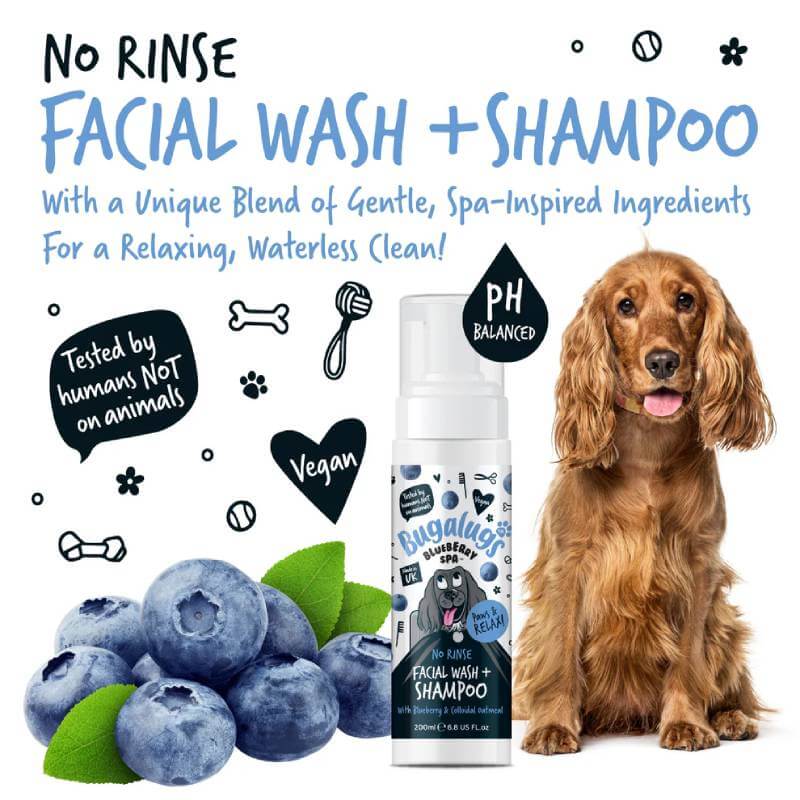 Bugalugs Blueberry Spa No Rinse Facial Wash &amp; Shampoo for Dogs 200ml