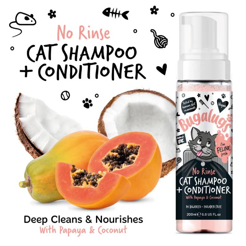 Bugalugs No Rinse Papaya Coconut Cat Shampoo &amp; Conditioner 200ml