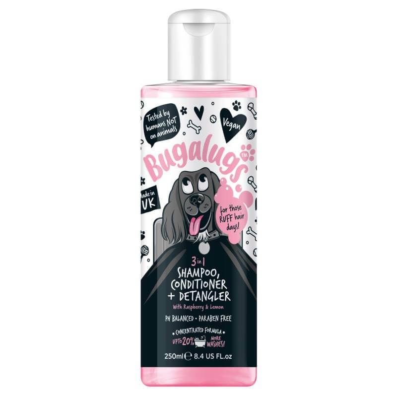 Pink Bugalugs 3in1 Raspberry &amp; Lemon Detangle Dog Shampoo &amp; Conditioner 250ml bottle.
