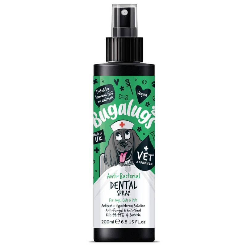 Bugalugs Anti-Bacterial Dental Spray 200ml—oral care for dogs &amp; cats, removes bad breath.