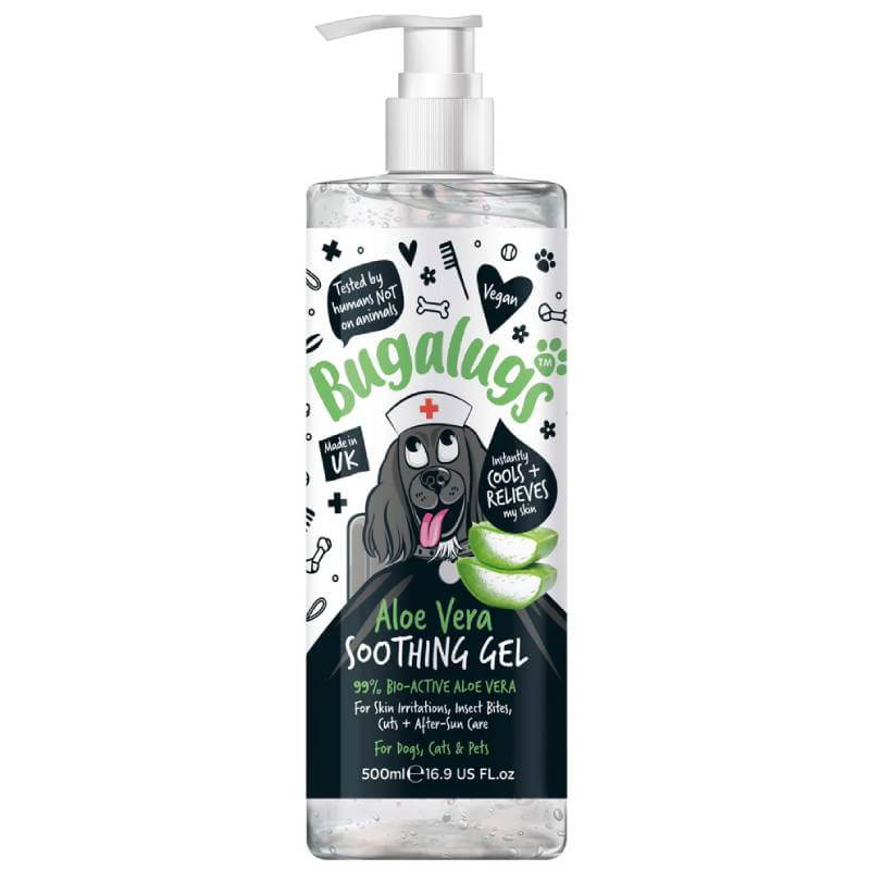 Bugalugs Aloe Vera Soothing Gel for Dogs & Cats soothes irritated skin, 250ml bottle.