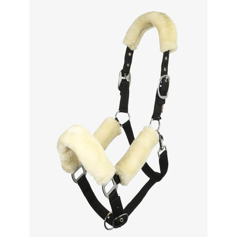 LeMieux Comfort Headcollar with cream fleece padding on nose, crown, and cheeks.