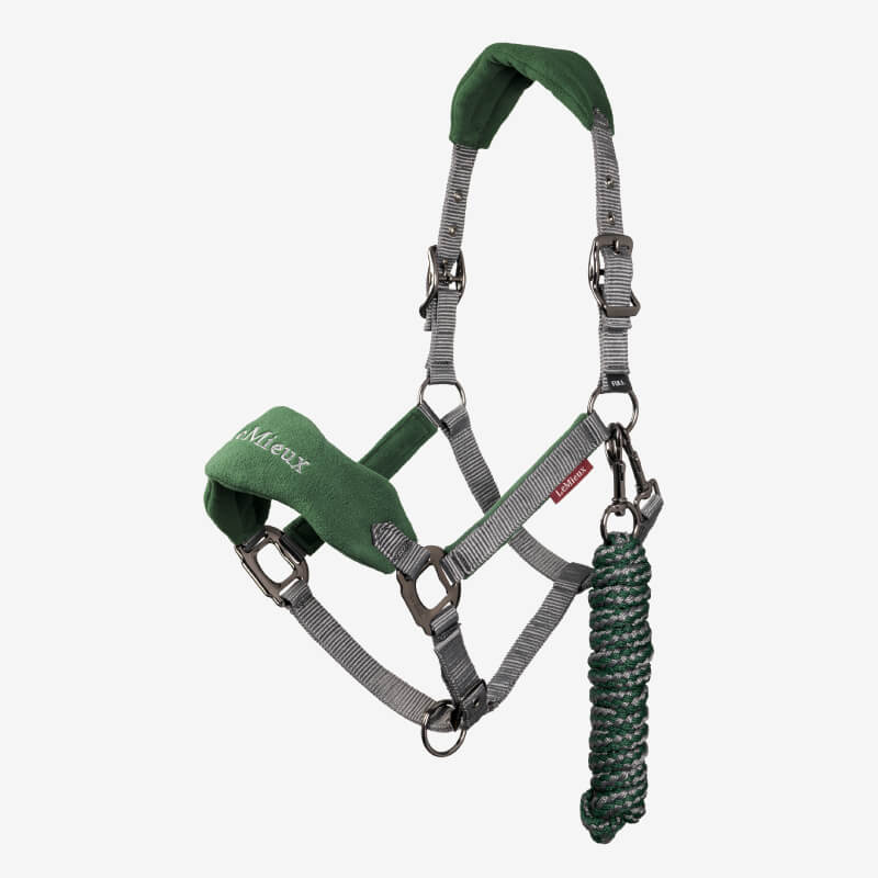 LeMieux Vogue Headcollar &amp; Leadrope Hunter Green shown on a white background.