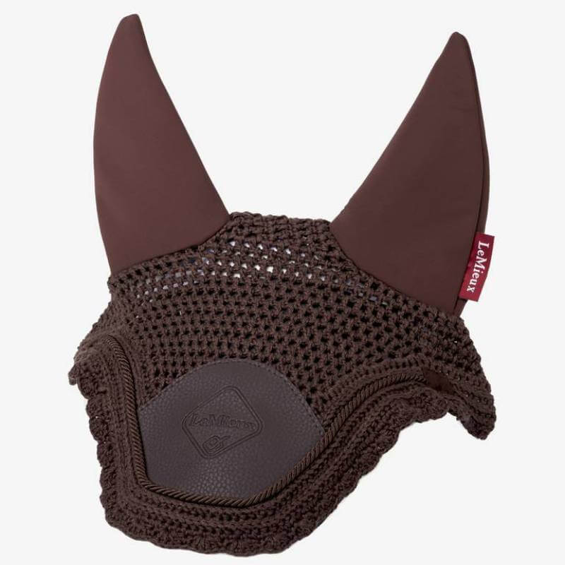 LeMieux Acoustic Pro Fly Hood Brown with solid ear covers for enhanced noise reduction.