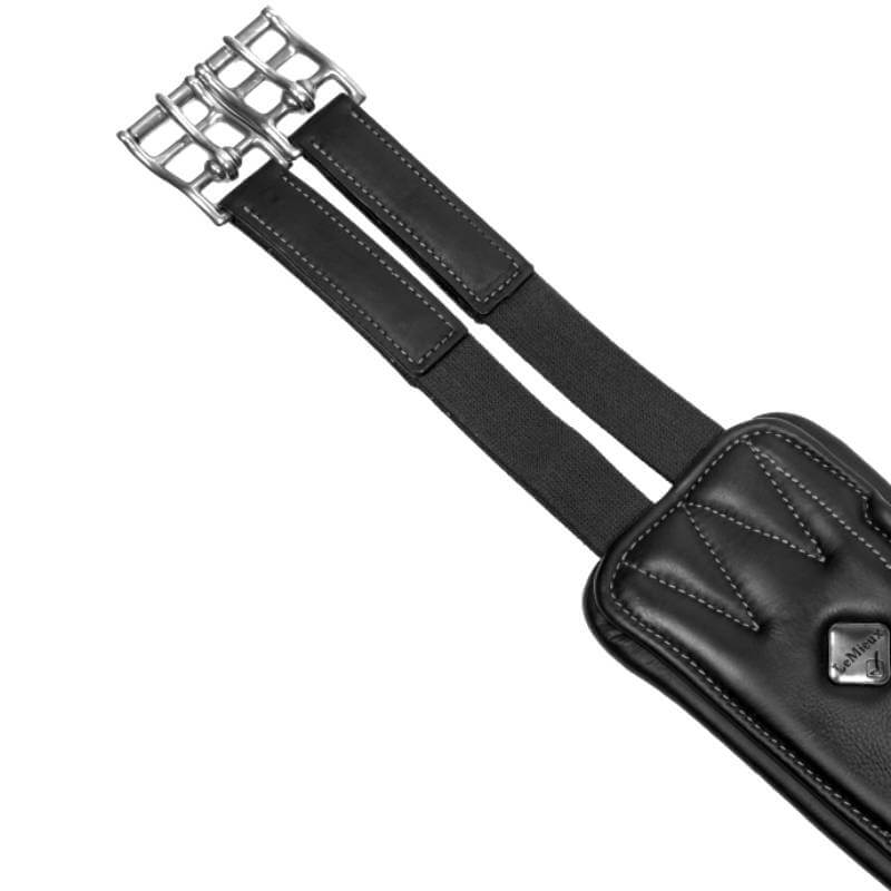 LeMieux Gel-Tek Anatomic Jumping Girth Black with metal buckles and stitched detailing.
