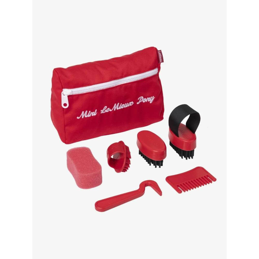 LeMieux Mini Pony Grooming Kit includes brushes, comb, hoof pick, and sponge.