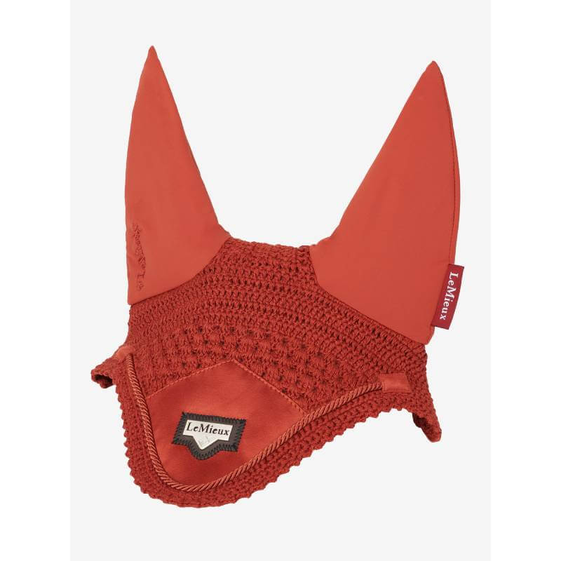 LeMieux Loire Fly Hood Sienna with crochet pattern and front and side labels.