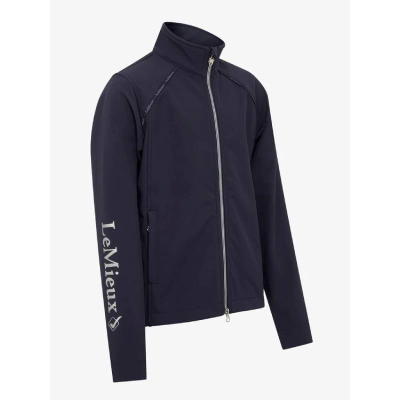 LeMieux Young Rider Elite Soft Shell Jacket Navy with zip front and logo on left sleeve.