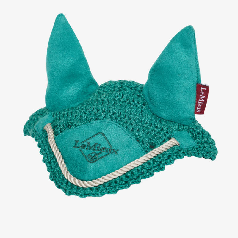 LeMieux Toy Pony Fly Hood in Evergreen for horses with upright ears.