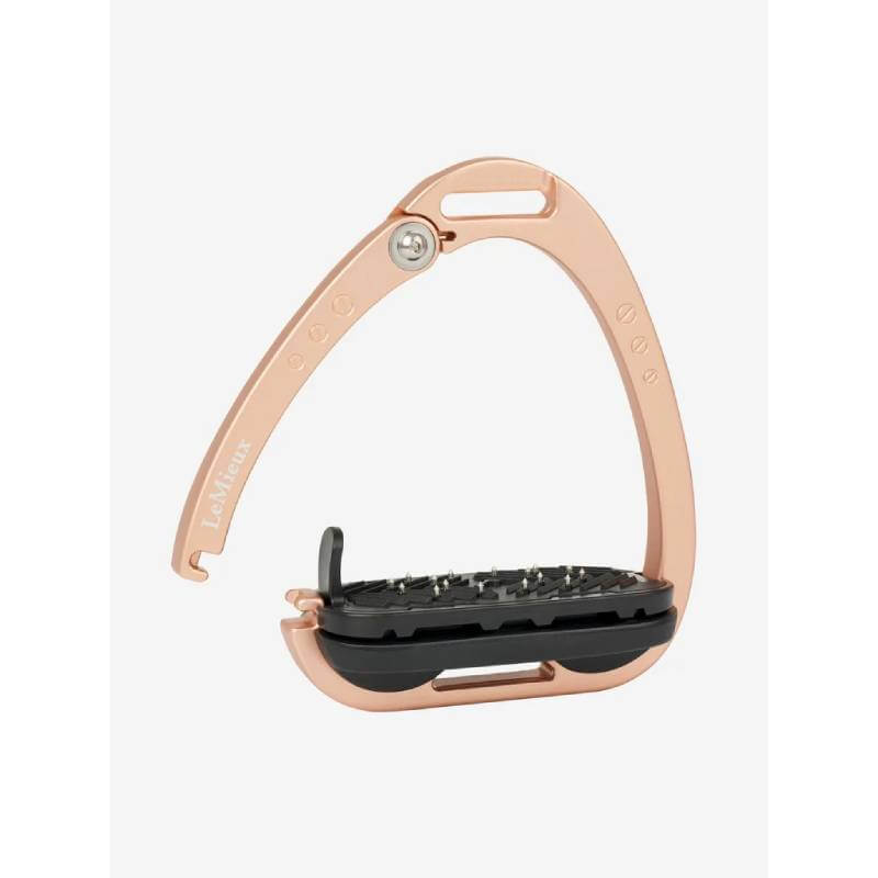 LeMieux Vector Balance Stirrup Rose Gold One Size with ergonomic footplate on white background.
