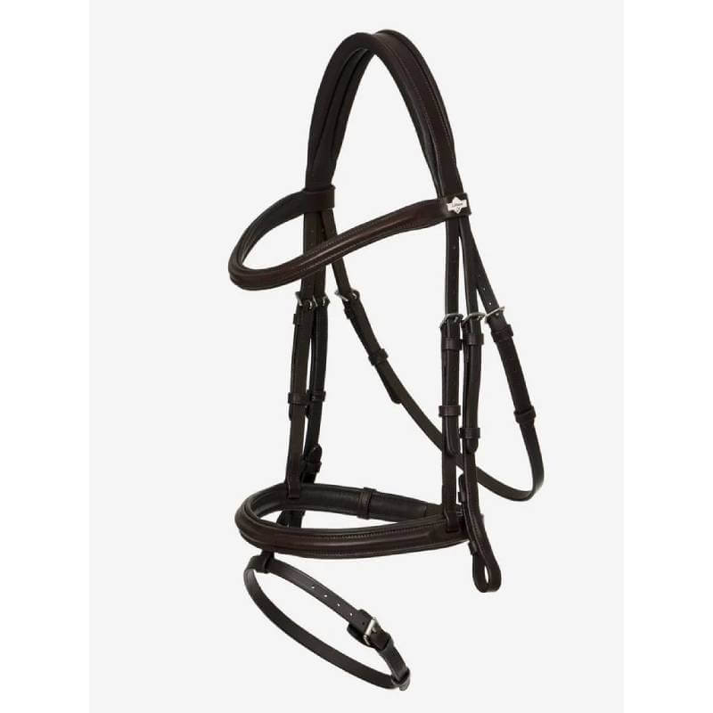 The LeMieux Arika Flash Bridle Brown/Silver has oiled leather and an anatomical noseband.