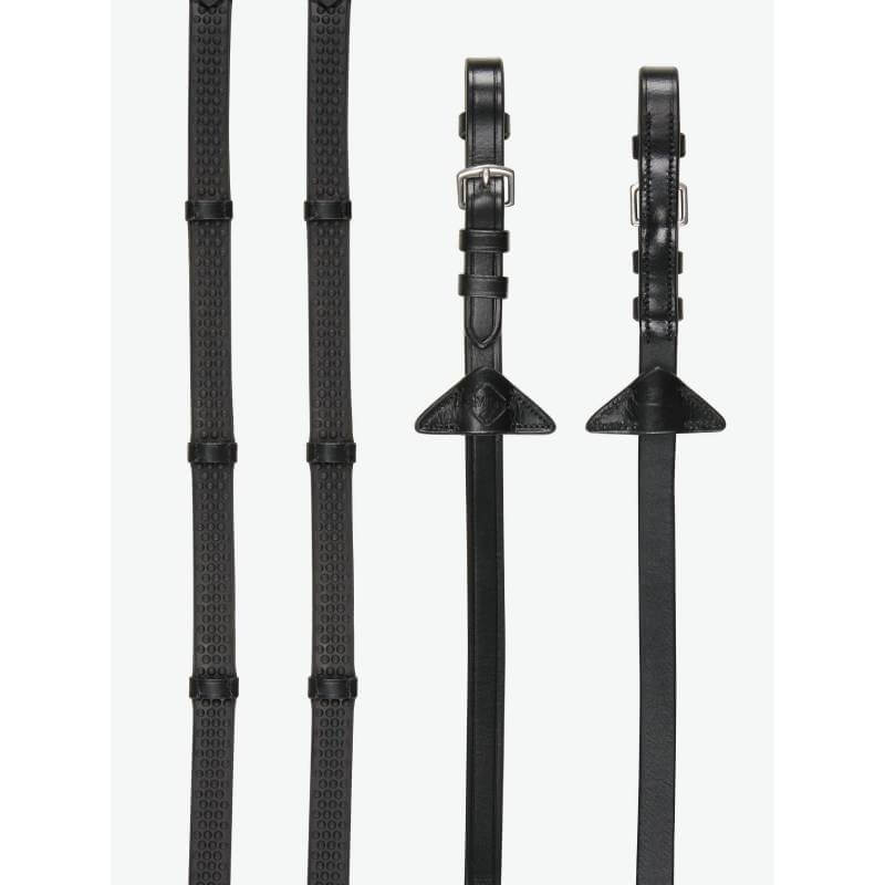 LeMieux Soft Rubber Reins with Stoppers Black/Silver