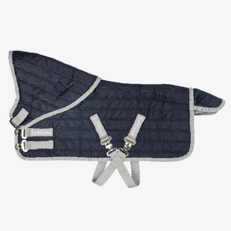 LeMieux Toy Pony Stable-Tek Rug Navy, quilted with straps and buckles.
