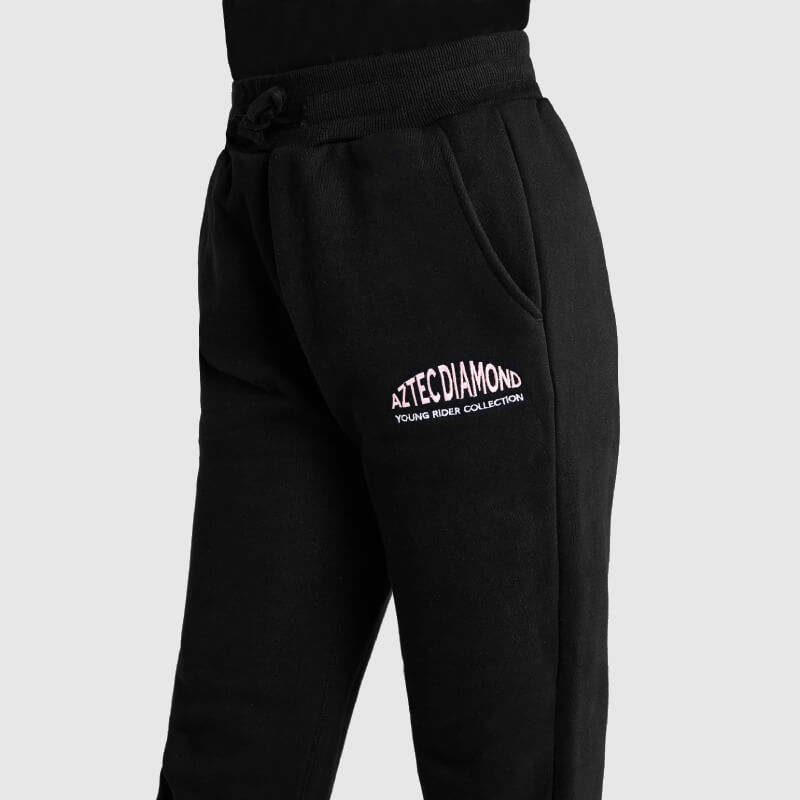 Aztec Diamond YR Sweatpants Black/Pink—kids’ tracksuit bottoms from the Young Rider Collection.