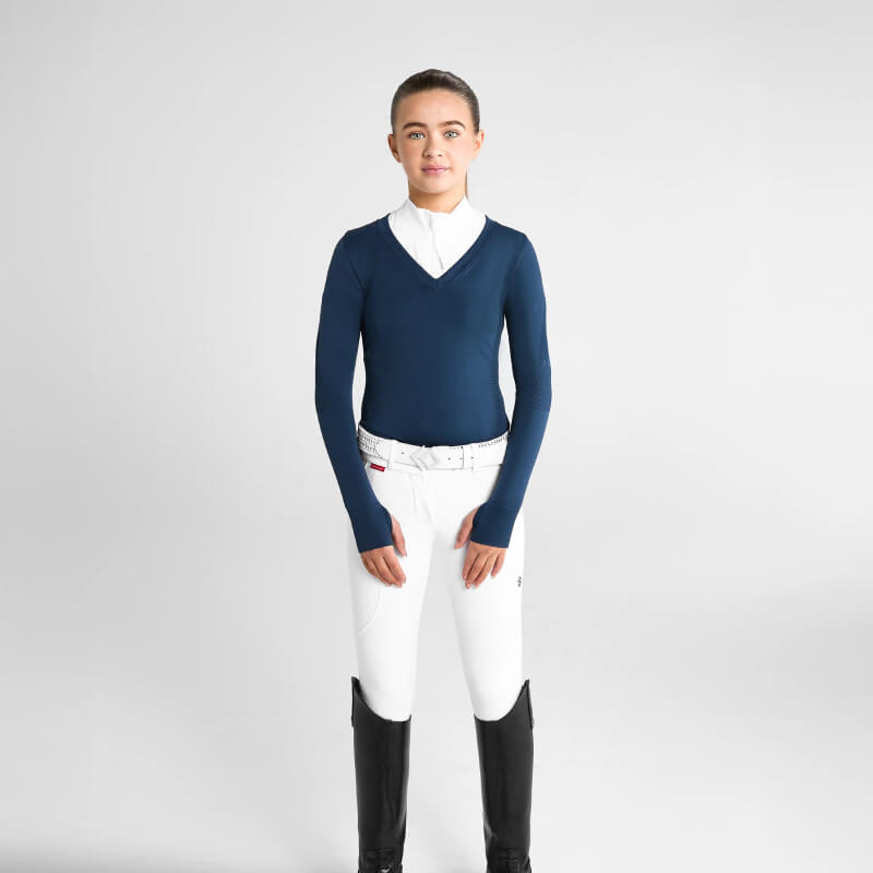 Child models Aztec Diamond YR Show Sweater Navy, facing forward against plain white background.