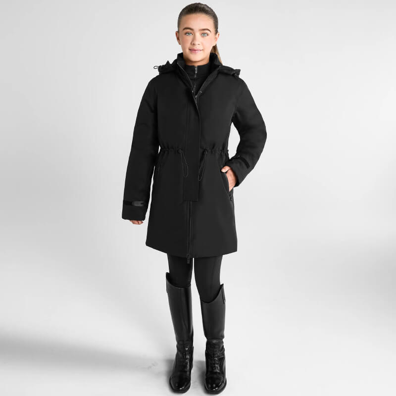 Wearing the Aztec Diamond YR Fleece Lined Rain Jacket Black against a plain light background.