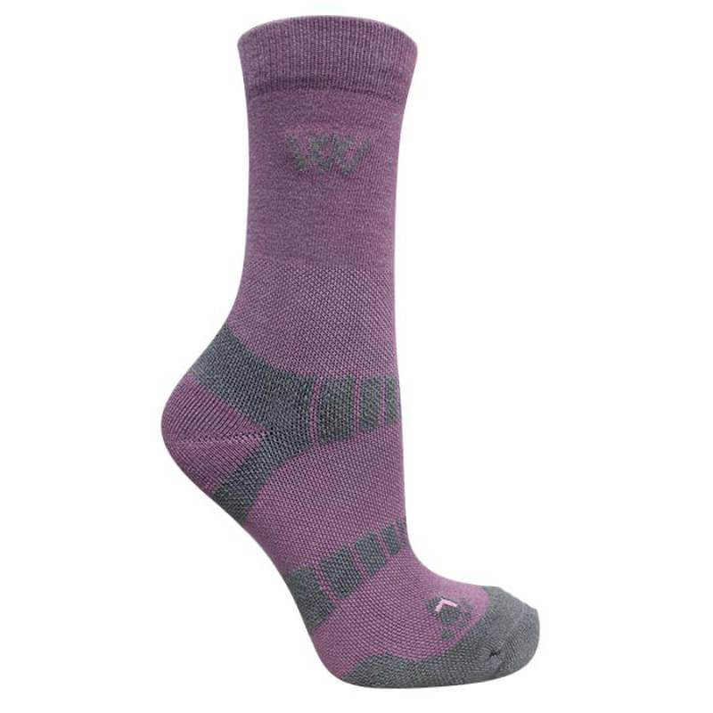 Woof Wear WW Short Bamboo Waffle Socks Heather in purple and gray, shown on display.