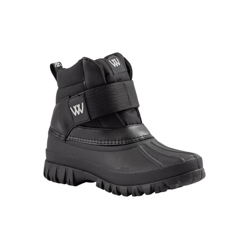 Woof Wear Short Yard Boots Black: waterproof, thick sole, Velcro strap, WW logo on tongue and side.