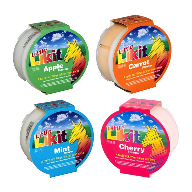Likit Little Likit Refills: 4-pack in apple, carrot, mint, and cherry flavors for horses.