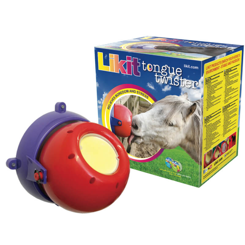 Likit Tongue Twister Red toy by Likit, packaging shows a horse enjoying the toy.
