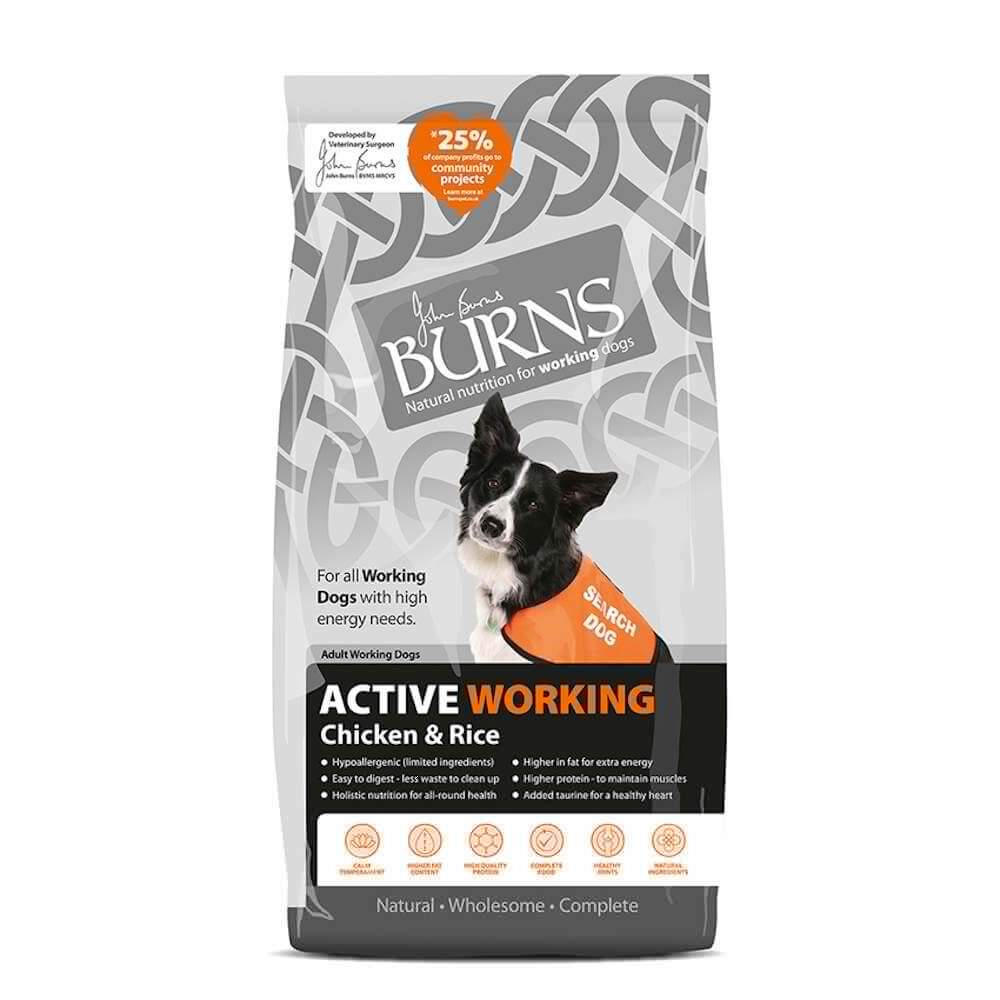 Burns Active 12kg dog food bag featuring a Border Collie on the front.