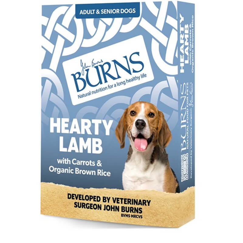 Burns Penlan Tray Range Lamb 150g box features a happy beagle and natural ingredients.