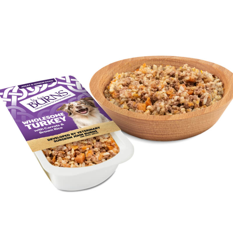 Burns Penlan Tray Range Turkey 395g: hypoallergenic dog food with turkey, carrots, brown rice.
