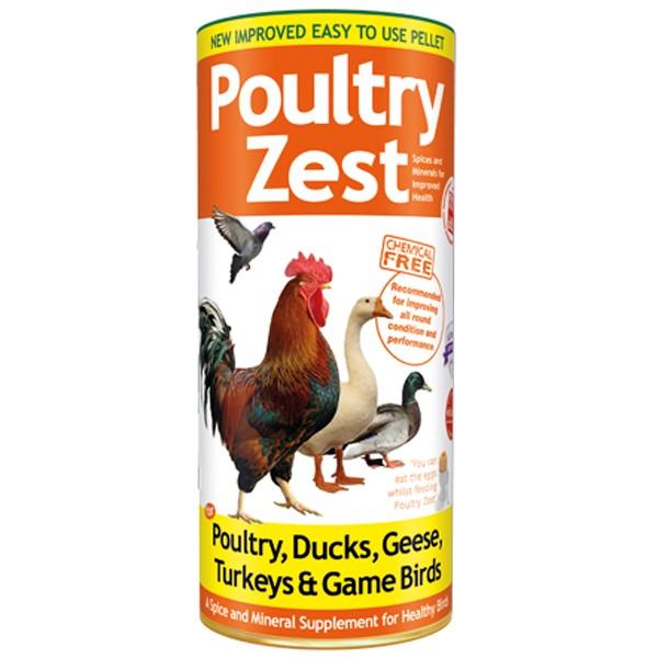 Verm-X Poultry Zest 500g boosts egg production; label features various birds.