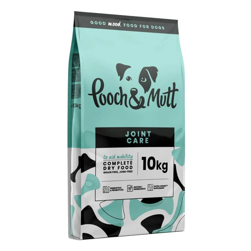 Pooch & Mutt Joint Care Premium Dog Food 10kg in teal and white packaging.
