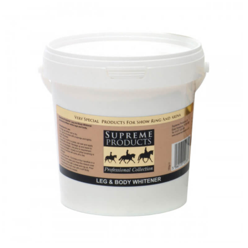Supreme Products Leg &amp; Body Whitener 1kg—horse whitener with gold and black branding.