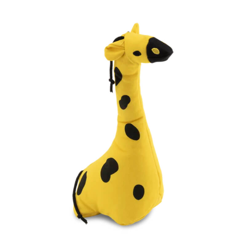 Beco Recycled Soft Giraffe Medium: a yellow dog toy with black spots and stitched details.