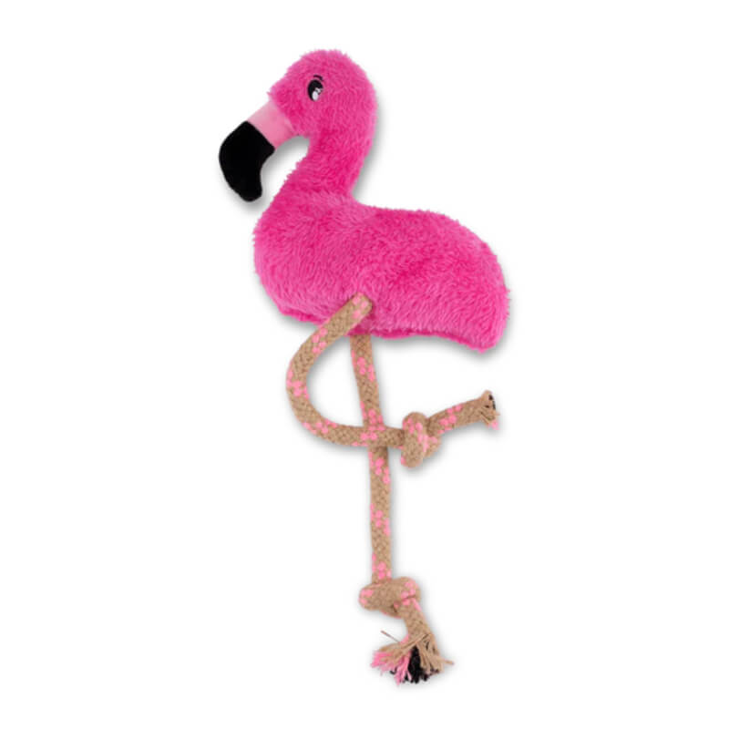 Beco Recycled Soft Flamingo Medium—durable, eco-friendly plush toy with rope legs.