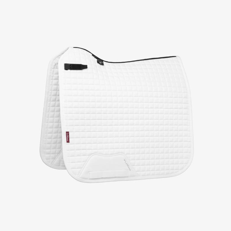 LeMieux Prosport Dressage Sq Plain D-Ring pad in white with black and red accents.