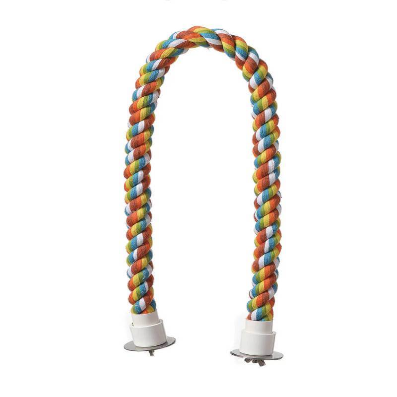 Sky Pet Cotton Rope Perch Medium—arched, colorful bird perch with white end caps.
