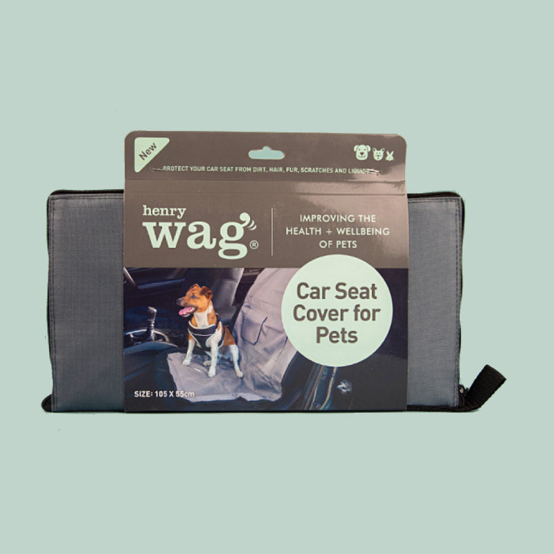 Henry Wag Single Car Seat Cover shown as a car seat protector with dog, in packaging.