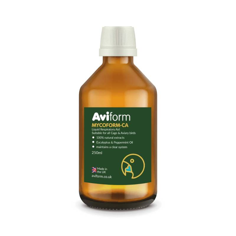 Aviform MYCOFORM-CA bird respiratory supplement, 250ml bottle on a white background.