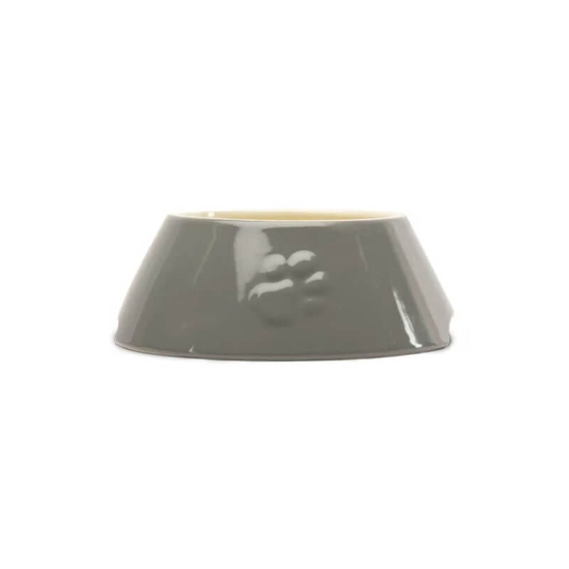 Scruffs Classic Long Eared Dog Bowl Grey 21cm with raised paw print, dishwasher safe.