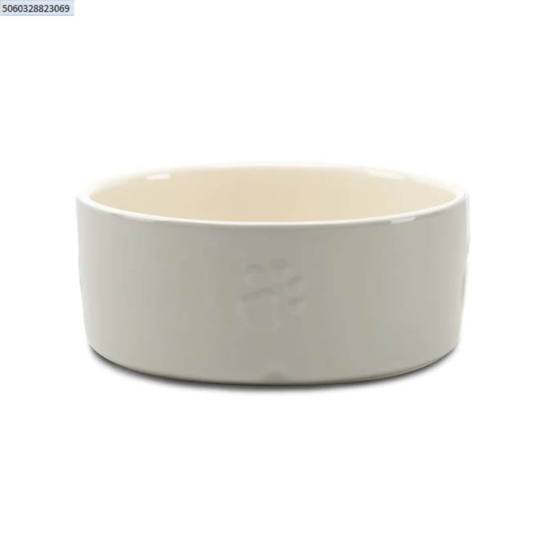 Dishwasher safe Scruffs Icon Food Bowl, 19cm, light grey with a subtle paw print design.